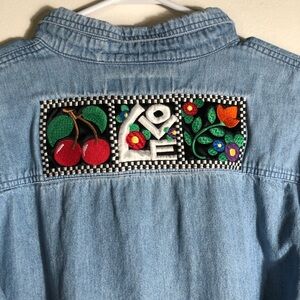 Lighthouse Apparel vintage LOVE embroidered denim long slv button down Sz XL